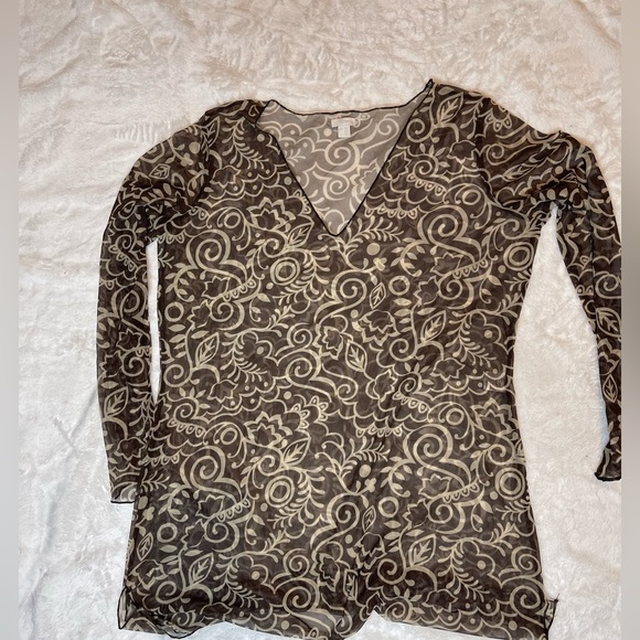 Y2K Plus Size TCM 16 Mesh Sheer Brown Tan Paisley - Picture 3 of 4